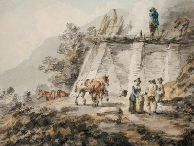 A Lime Kiln (akvarel på papir) af Julius Caesar Ibbetson