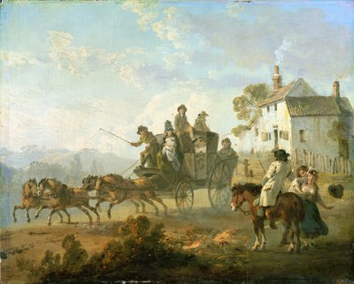 En scenecoach på en landevej, 1792 af Julius Caesar Ibbetson