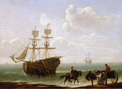 En mursten fanget på kysten, læsset af i vogne. Olie på lærred, ca. 1790, af Julius Caesar Ibbetson (1759-1817). af Julius Caesar Ibbetson