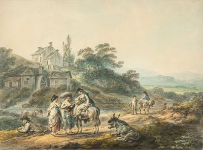 Figurer på en sti ved en mølle af Julius Caesar Ibbetson