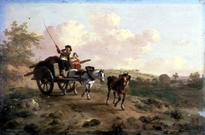 Går på markedet (olie på panel) (for par se 106158) af Julius Caesar Ibbetson