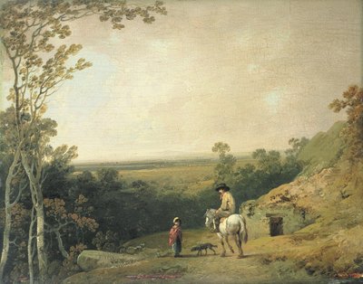 Landskab med figurer (olie på panel) af Julius Caesar Ibbetson