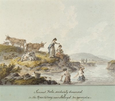 Sommerleg, tilfældigt opdaget i floden Dovey nær Mallwyd, Montgomeryshire (akvarel og blæk på papir) af Julius Caesar Ibbetson