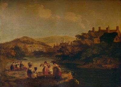 Kvinder vasker tøj i en walisisk strøm, 1790 af Julius Caesar Ibbetson