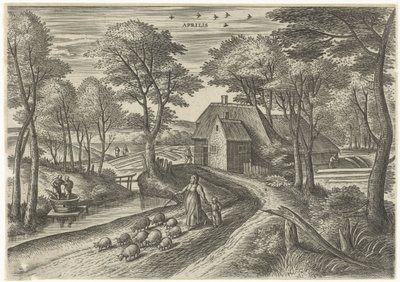 April Aprilis (titel på objekt) De tolv måneder (serietitel) af Julius Goltzius