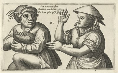 høne sonde Ordspil om forholdet mellem mand og kvinde (serietitel) af Julius Goltzius