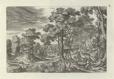 Landskab med røveri på den rejsende Landskaber med scener fra lignelsen om den barmhjertige samaritaner (serietitel) af Julius Goltzius