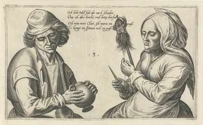 Spindende kvinde med sin mand Ordspil om forholdet mellem mand og kvinde (serietitel) af Julius Goltzius