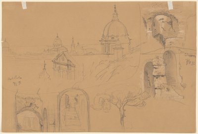 Studier af Colosseum og Monte Pincio (verso) af Julius Jacob the Elder