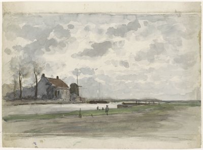 Sejl med en vindmølle af Julius Jacobus van de Sande Bakhuyzen