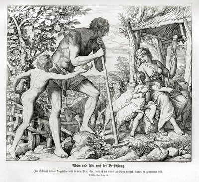 Adam og Eva efter deres eksil fra Eden, Første Mosebog af Julius Schnorr von Carolsfeld