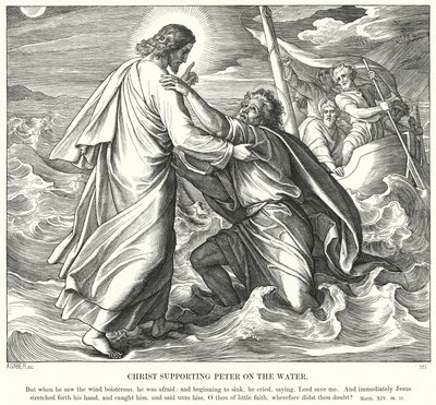 Kristus støtter Peter på vandet af Julius Schnorr von Carolsfeld
