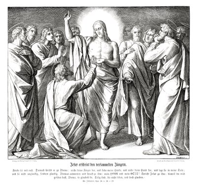 Tvivler på Thomas, Johannesevangeliet af Julius Schnorr von Carolsfeld
