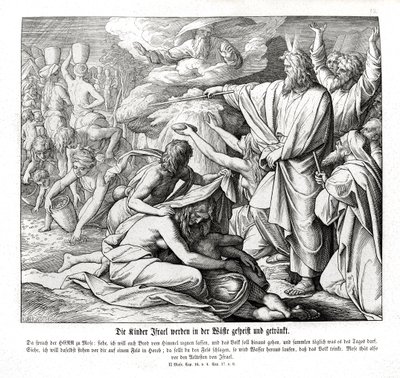 Israelitterne får mad i ørkenen, Exodus af Julius Schnorr von Carolsfeld