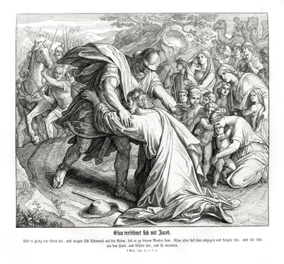 Jakob og Esau forsones, 1. Mosebog af Julius Schnorr von Carolsfeld