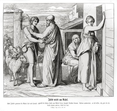 Jakob beder Laban om Rakel som sin hustru, 1. Mosebog af Julius Schnorr von Carolsfeld