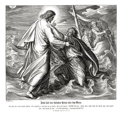 Jesus og Peter går på vandet, Matthæusevangeliet af Julius Schnorr von Carolsfeld