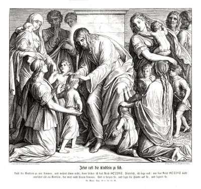 Jesus kalder børnene til sig, Markusevangeliet af Julius Schnorr von Carolsfeld