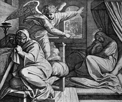 Josef bliver advaret om at flygte til Egypten af Julius Schnorr von Carolsfeld