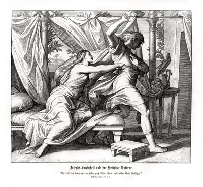 Josef nægter at ligge med Potifar, Første Mosebog af Julius Schnorr von Carolsfeld