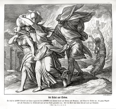 Lot og hans familie flygter fra Sodoma, 1. Mosebog af Julius Schnorr von Carolsfeld