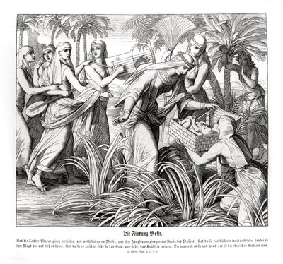 Moses bliver opdaget i sivene, Exodus af Julius Schnorr von Carolsfeld