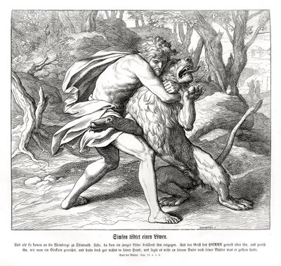 Samson dræber en løve, dommere af Julius Schnorr von Carolsfeld