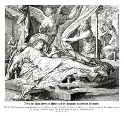Tobias og Sarah er fundet i god behold, Tobits Bog af Julius Schnorr von Carolsfeld