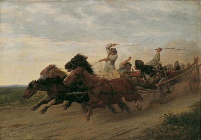 Race af berusede slovakiske bønder af Julius von Blaas d. Ä.