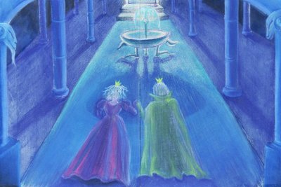 Frog Prince Happily Ever After (oliepastel og farve på papir) af Jung Sook Nam