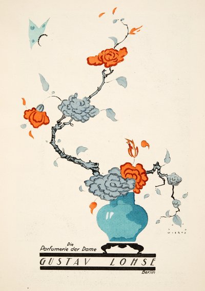 Reklame for Gustav Lohse, Parfume til kvinder, fra Styl, udgivet i 1922 (pochoirtryk) af Jupp Wiertz