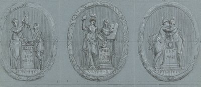 Design til tre medaljoner: Liberty, Equality og Fraternity af Jurriaan Andriessen