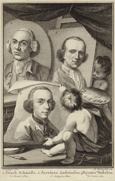 Portrætter af Izaak Schmidt, Jurriaen Andriessen og Reinier Vinkeles af Jurriaan Andriessen