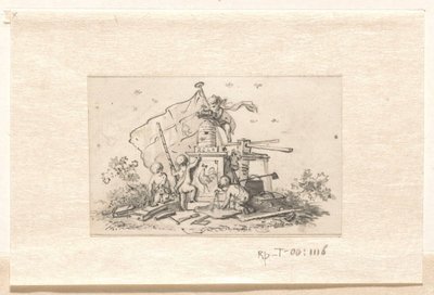 Putti ved symboler relateret til VOC, Chamber of Amsterdam og den franske hane af Jurriaan Andriessen