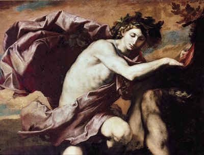 Apollo og Marsyas Apollo, efter at have vundet udfordringen mod Marsyas, får ham til at skrælle og derefter kaste ham ind i en hule. af Jusepe de Ribera