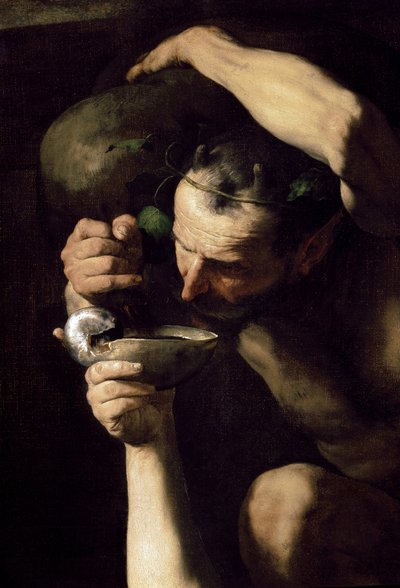 Drunken Silenus - The Drunk Silene (Detalje). Maleri af Jose (Joseph) af Ribera, af Spagnoletto (1591-1652) af Jusepe de Ribera