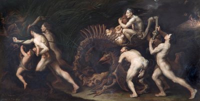 La Carcasse: A Witch Being Drawn On The Skelet Of A Monster, før ca. 1620 (olie på kobber) af Jusepe de Ribera