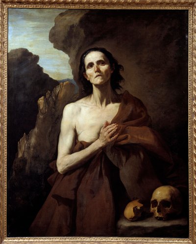 Portræt af Sankt Maria den egyptiske, Penitente i ørkenen Maleri (Vanita) af Jose de Ribera dit il Spagnoletto ""den spanske""" (1591-1652) af Jusepe de Ribera