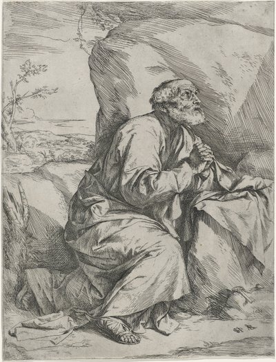 The Penitent Saint Peter, ca. 1621 (radering med gravering på lagt papir) af Jusepe de Ribera