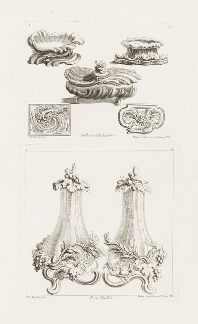 Sallieres et Tabatières (saltretter og snusbokse), tallerken 69 i Oeuvres af Juste Aurèle Meissonnier