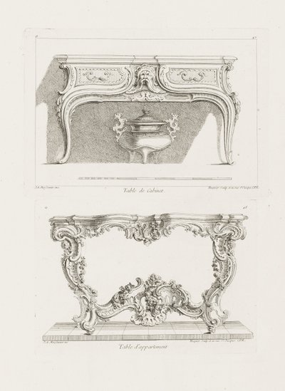 Table de Cabinet., 6. plade (undersøgelse til et bord), pl. 47 i Oeuvre af Juste Aurèle Meissonnier
