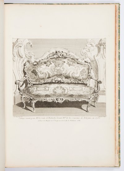 Sofa henrettet for hr. greven af ​​Bielinski Grand Mal af Polens krone, i 1735.; Sofa udført for greven af ​​Bielinski i 1735, 4. plade af Juste Aurèle Meissonnier