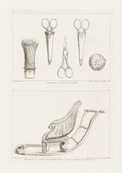 Design af saks og stangknop af Juste Aurèle Meissonnier