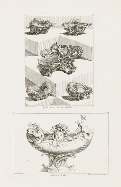 Different Desseins de Sallieres (forskellige designs til saltretter), pl. 63 i arbejde af Juste-Aurele af Juste Aurèle Meissonnier