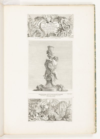 Ornaments Books Opfundet og tegnet af J.A. Meissonnier Arkitekt, tegner for soveværelset og kabinettet DU ROI, pl. 20 i værker af Juste-Aurèle Meissonnier af Juste Aurèle Meissonnier