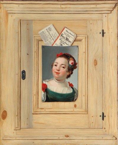 Trompe loeil med portræt af en ung kvinde, 1755. af Justus Juncker