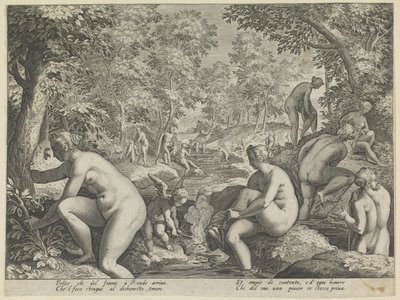 Badende kvinder og mænd Amore Letheo Forskellige aspekter af kærlighed (serietitel) af Justus Sadeler (attributed to)