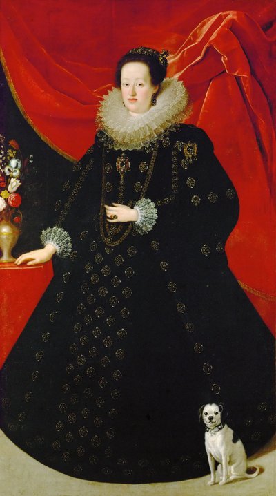 Eleanor af Gonzaga (eller af Mantua) - Portræt af Eleonora Gonzaga (1598-1655), i sort kjole, af Sustermans, Justus (Giusto) (1597-1681). Olie på lærred, ca 1624. Mål: 207x108 cm. Kunsthistorisk Museum, Wien af Justus Sustermans