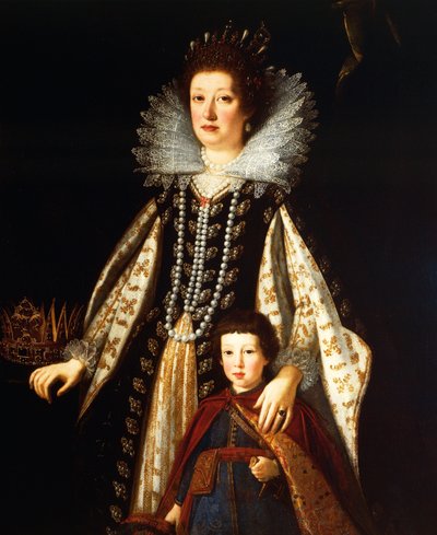 Portræt af ærkehertuginde Maria Maddalena af Østrig med sin søn Ferdinand II af Justus Sustermans
