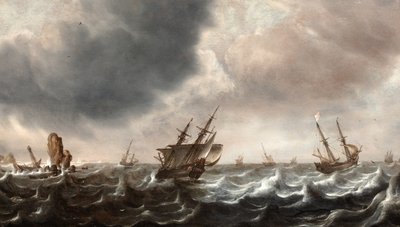Forsendelse i Choppy Seas med en hval i forgrunden af Justus de Verwer